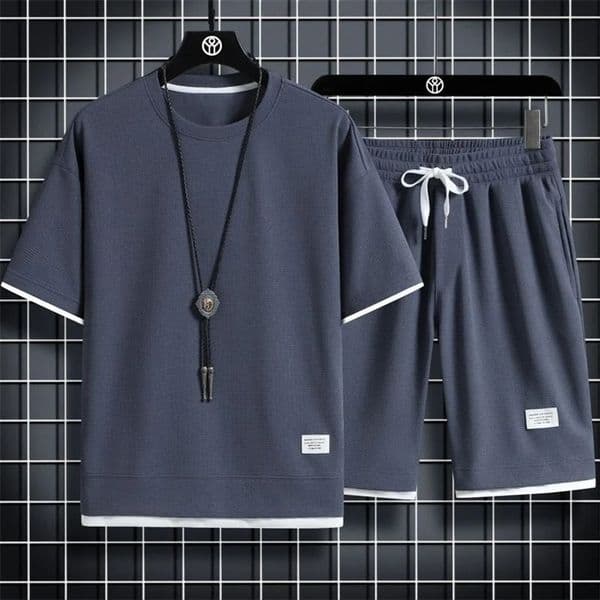 Casual Sporty Mens Set Summer Thin Loose Fit Plus Sizes Short Sleeve T-shirt Shorts Two Piece Set Stylish Coordination 240821