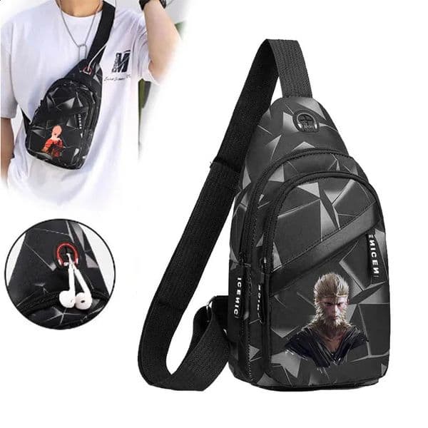 Black Myth Wukong Mens Luggage Ins Leisure Fashion Shoulder Bag Cross body Nylon Bicycle Backpack 240822