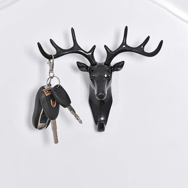 Wall mounted hook with retro deer head and antlers used for hanging clothes hats scarves keys antlers hangers and wall decorations 240810
