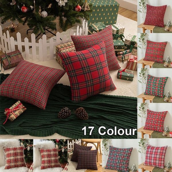 45x45cm Square Pillow Case Christmas Scottish Tartan Plaid Cushion Covers Bed Sofa Pad Party Decor Snowflake Throw Pillow Cover 240821