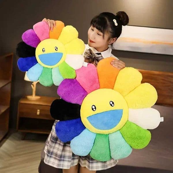 Rainbow Plush Cute Smile Flower Pillow Sunflower Stuffed Soft Office Sleeping Back Cushion Sofa DecorationsXJ240821