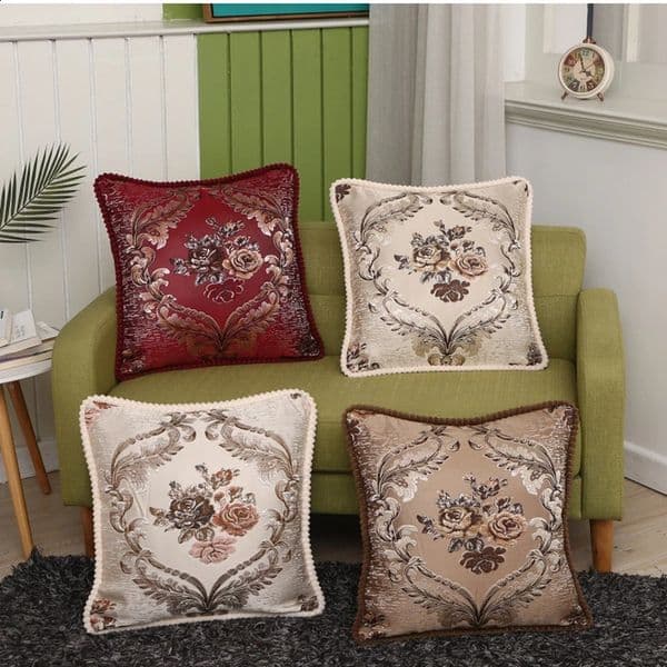 European style jacquard soft cushion cover high-precision embroidery retro floral decoration pillowcase home sofa chair bed decoration 240821