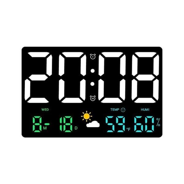 976inch remote control digital wall clock temperature humidity date automatic dimming weather meter 1224hour LED alarm w240821