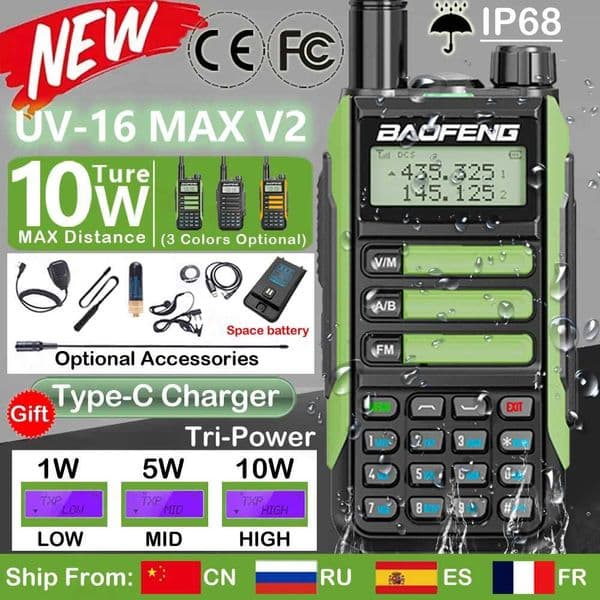 Baofeng UV-16 Max IP68 Waterproof Walkie Talkie Dual Band High Power CB Radio Vhf Uhf CB Ham Radio Long Range Two Way Radio M240821