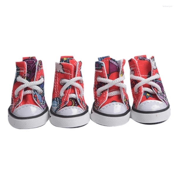 Dog Apparel 4Pcs Wear-resistant Canvas Shoes Non-slip Fashion Pet Denim Boots Foot Protector Breathable Puppy Sport Sneaker