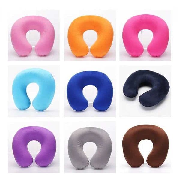 Travel Office Headrest U-shaped Inflatable Short Plush Cover + PVC Inflatable Pillow Support Cushion Neck Pillow 9 ColorsXJ240822