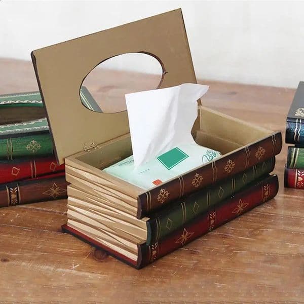 Creative Book Shaped Tissue Holder Retro Wooden Napkin Paper Holder Tissue Storage Box Case For Living Room Home Office Decor 240823