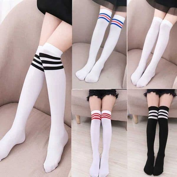 Baby Boys Girls Sports Knee High Long Socks Velvet Thin Breathable Stripe Soft Kids Sock Children School Uniform Socks Y240823