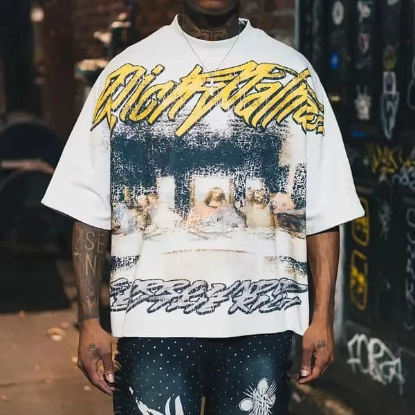 Y2K Street Hip Hop Cotton Tshirt Mens Harajuku Casual Loose Ultra Short Sleeve Couple Punk Rock 240822