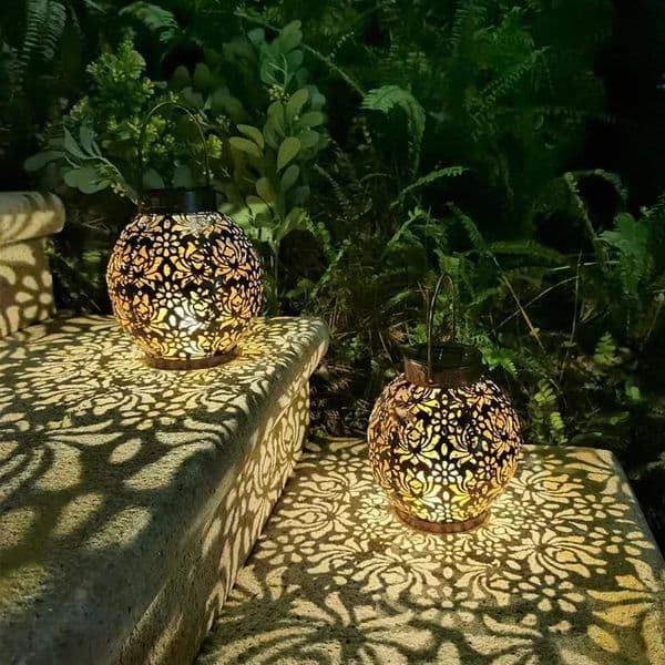 LED solar lights hollow forged iron projection hanging outdoor waterproof courtyard garden art decoration 240823