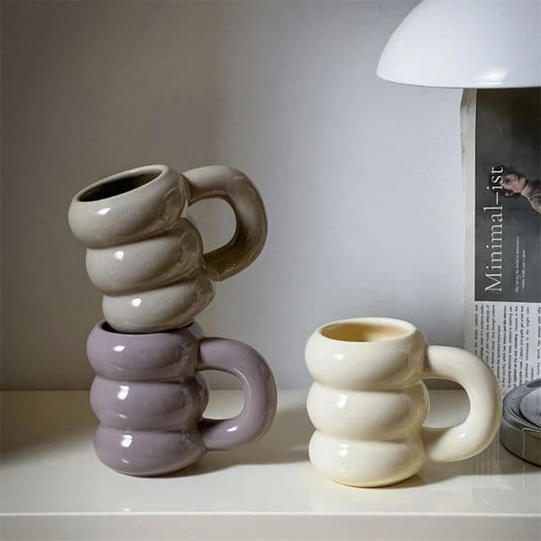 Cute Donut Ceramic Mug Nordic Style Creative Large Capacity Coffee Cup Simple Couple Water Cup Dark Color 240824