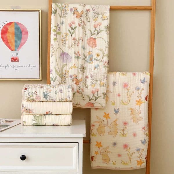 Double crepe baby blanket newborn plain cotton high-dimensional quilt printed baby crib stroller cover W240824