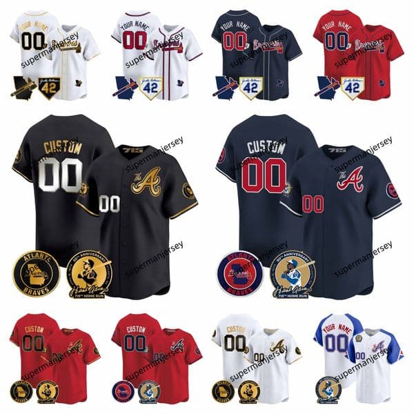 2024 Custom Atlanta Brave baseball jersey All Stitched Ronald Acuna Jr Orlando Arcia Marcell Ozuna Austin Riley Michael Harris II Matt Olson Ozzie Albies Hank
