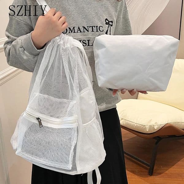 Summer Beach Bag Soft Back Nonwoven Mesh Women Backpack Portable Travel Storage Swimming Bag Transparent Mochila Casual 240824