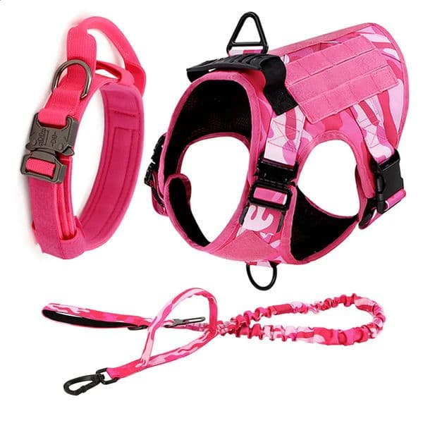 Military Dog Harness For Large Medium Dogs Pink Harness Collar Leash Set Adjustable Pet German Shepherd Tactical Training Vest 240824