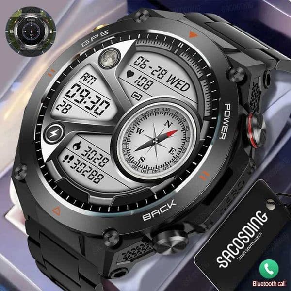 GPS Smart Watch Compass Outdoors Sports 1ATM Waterproof Clock 412*412 AMOLED HD Bluetooth Call Voice Assistant Smartwatch M240824