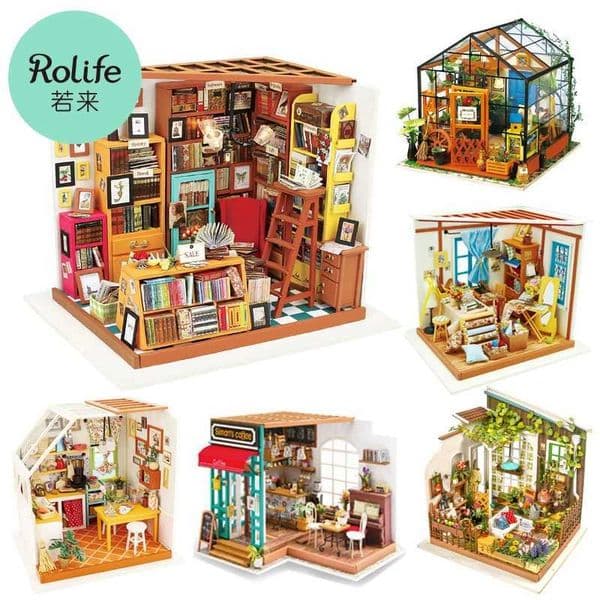 Build Block Set Robotime Rolife DIY Wooden Miniature Dollhouse Greenhouse brick Handmade Doll House Kitchen With Furniture Toys For Children Lady Gift Toy