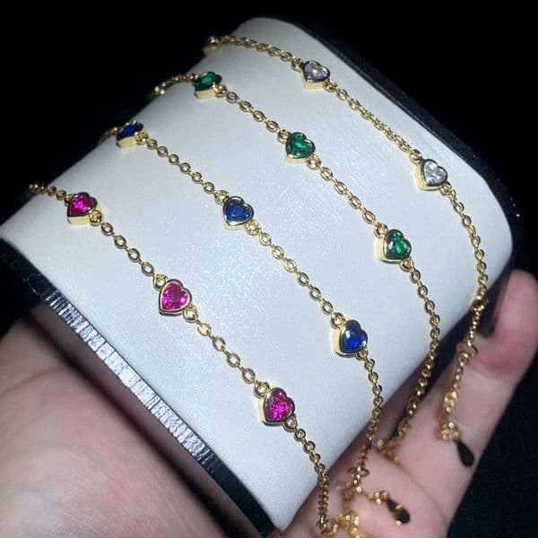 Bling Heart CZ Tennis Chain Bracelet Colorful Red Green Blue White Cubic Zirconia Paved Summer Women Hot Selling Fashion Jewelry