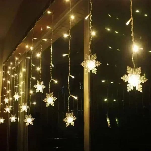 Christmas Light Snowflake Curtain Icicle Fairy String Lights Outdoor Garland Party Garden 2024 Year Decoration 240824