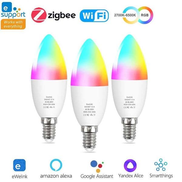 Ewelink E14 Smart Zigbee Wifi LED Light Bulb RGB CW LED Candle Light E14 Light Bulb Suitable for Alexa Google Home Alice Smartthings Pendant Light CL240826