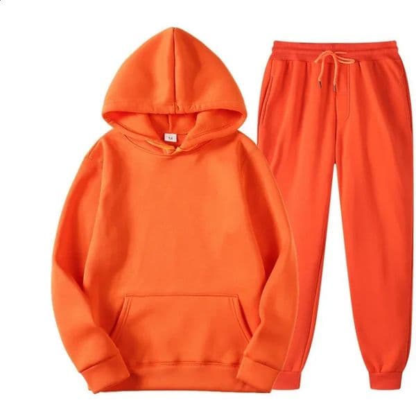 2024 Fashion Mens Hooded Pullover Sweatshirt Solid Color Crossborder Sports Suit Fleece Male Top 240601Z