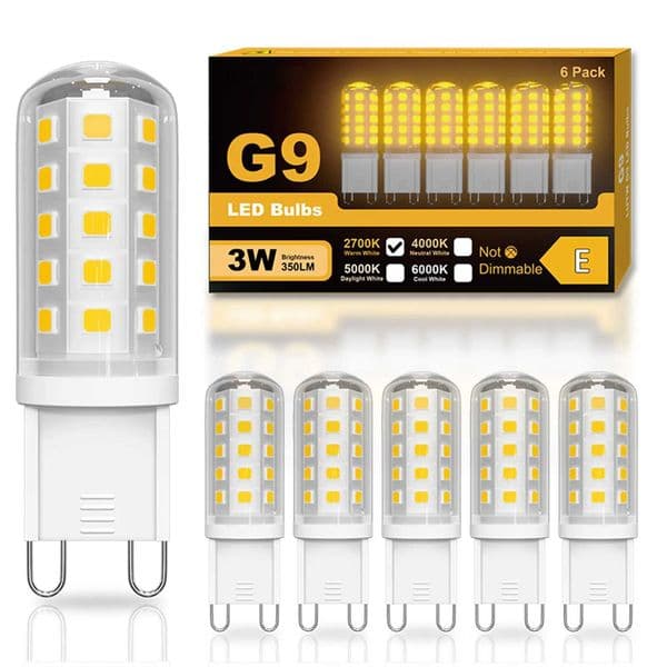 6 packs of G9 LED bulbs warm white 2700K cold white 6000K 3W equivalent 30W-40W G9 halogen bulbs 350LM energy-saving bulbs CL240826