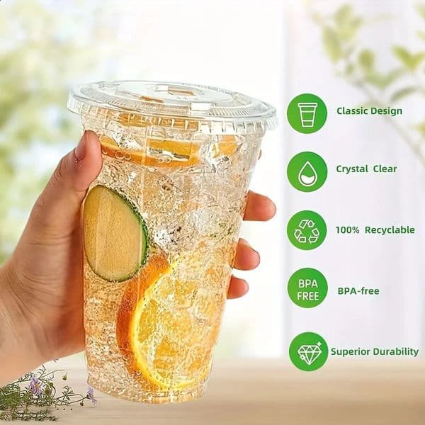 2026 50 Sets Of 12/16/20Oz Plastic With Lids Transparent Disposable Cups Used For Party Iced Coffee Smoothies Milkshakes And Cold Drinks 240826