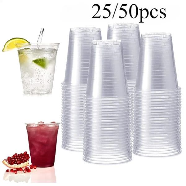 Disposable cups 25/50 pieces disposable transparent plastic cups outdoor picnic birthday kitchen party table pieces 160/170/200ml 240826
