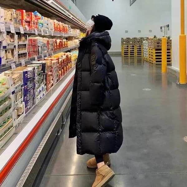 Black Winter Womens Down Puffer Jackets Baggy Thickening Warm Oversize Clothing Boutique Clothes Cotton Medium and Long Coats