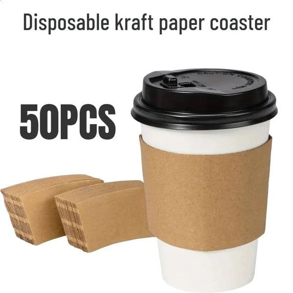 50 disposable cup lids made of kraft paper with thermal insulation pads for drinks family parties restaurants and coffee shops 240826