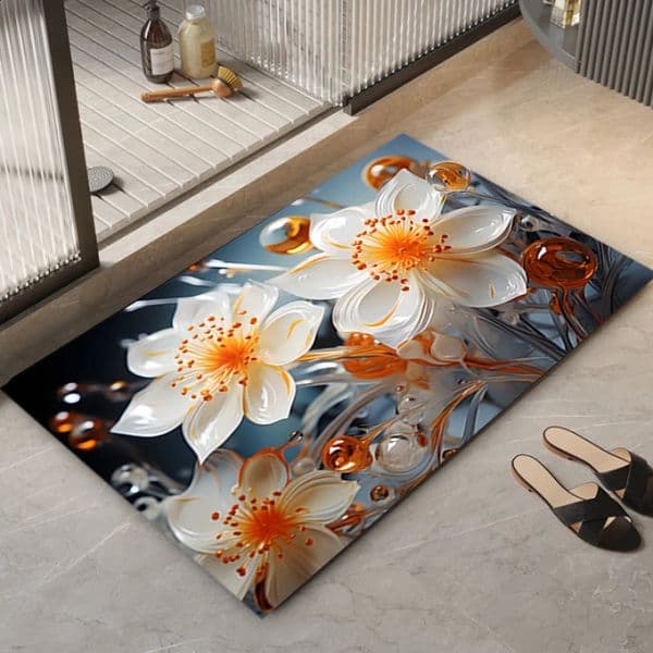 3D floral pattern Diatom mud bath mat super absorbent floor mat anti slip shower room mat washable toilet entrance door 240826