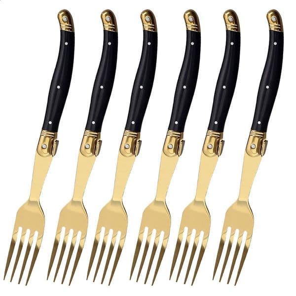 6piece gold silverware Laguiole cutlery set stainless steel y Sharp steak knife fork soup spoon 240826