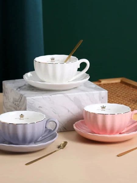European Low Bone Porcelain Phnom Penh Pumpkin Coffee Cup Dish European Ceramic Tea Cup Set High Grade Tea Cup 240827