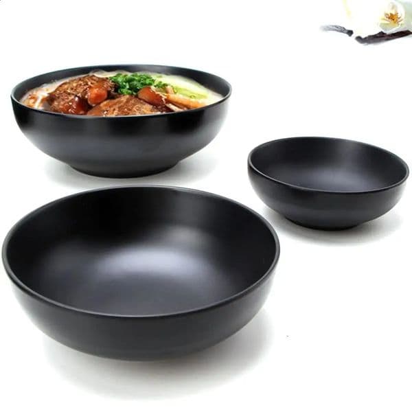 Melamine bowl tableware Japanese Lamian Noodles porcelain container Congee rice soup household black 240826