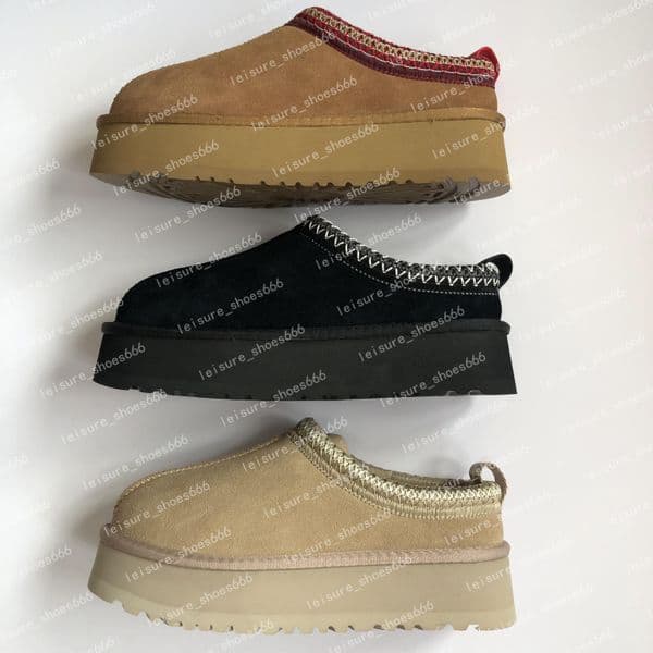 Tasman Slippers Tazz Mustard Seed Platform Classic Ultra Mini Boot Sand Chestnut Fur Slides Sheepskin Winter Women Men Slip-on Shoes Suede Upper Wool Fall Size 35-44