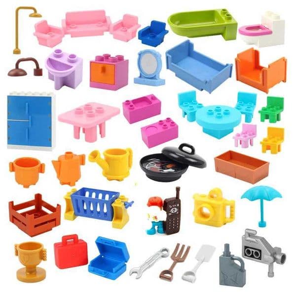 Play House Large Building Blocks Furniture Accessories Utensil Table and Chair Compatible Set Building Blocks Assembly Toys Childrens Gifts CL240827