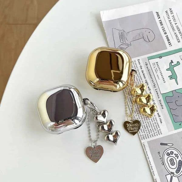 Suitable for Samsung Galaxy Buds2 Pro/Buds 2/Buds Live/Buds Pro with heart-shaped pendant and soft gold-plated silver ear case M240827