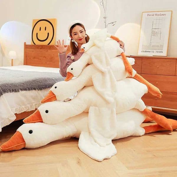 Game And Toy 50-190Cm stuff animal Cute Fluffy Large-Sized White Goose Plush Kaii Giant Duck Sleep Pillow Cushion Stuffed Animal Doll Childrens Gift Designer