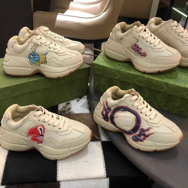 Brand kids Sneakers designer Lace-Up baby shoes Size 26-35 Box protection Cartoon pattern printing girls boys jogging shoes