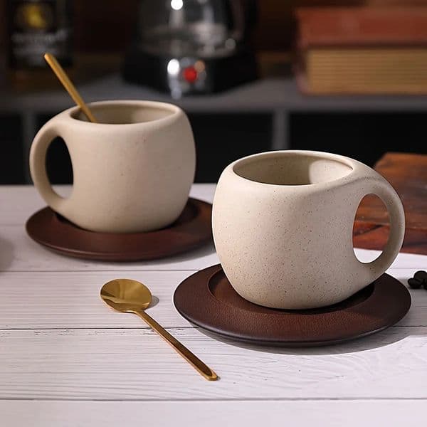 Update 1 Set Of 250Ml Ceramic Sauce Coffee Vintage Tea Gift American Latte Cup With Spoon And Wooden Roller Coaster 240827