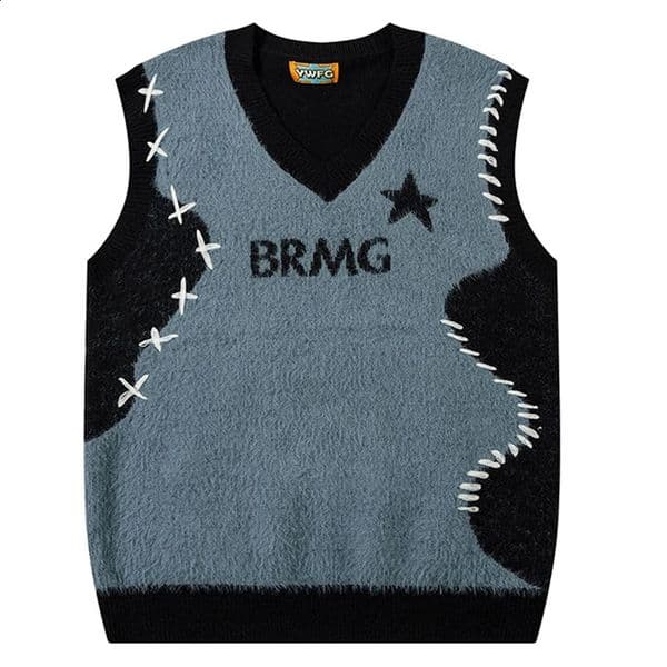 Contrast Paneled Jacquard Knitted Tank Top Mens Autumn Winter Xinxing Casual Loose Vneck Sleeveless Sweater Puller Hombre 240826