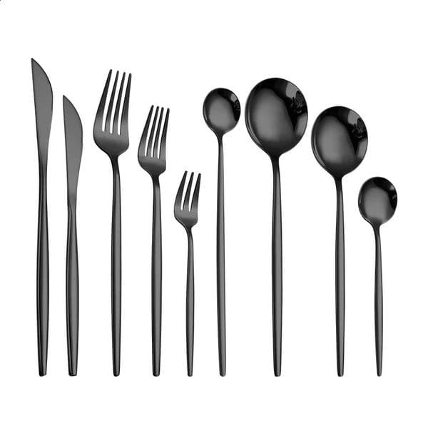 Tableware Black Silverware cutlery set 304 stainless steel luxury dining car household fork spoon knife kitchen 240827