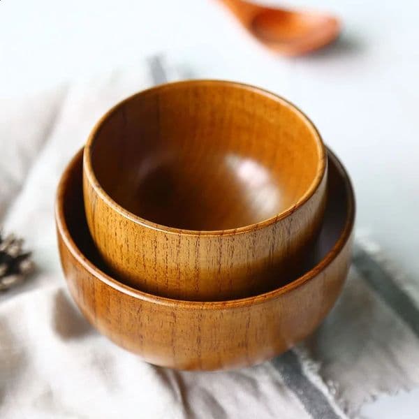180-800ml Japanese Style Wooden Bowl Salad Soup Rice Bowl Natural Tableware Food Utensil Kitchen Ramen Noodles Dinner Tableware 240827