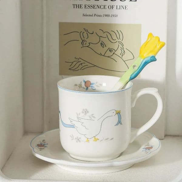 Update Creative Korean Style Swan Pattern Ceramic Hand-Painted Coffee Couple Afternoon Tea Office Home Water Cup Set 240827
