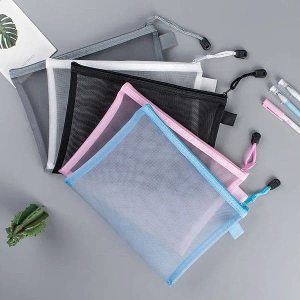 A4 A5 Transparent File Folders Nylon Mesh Storage Bag Convenient Zipper Student Test Stationery Organizer School Supplies 240826