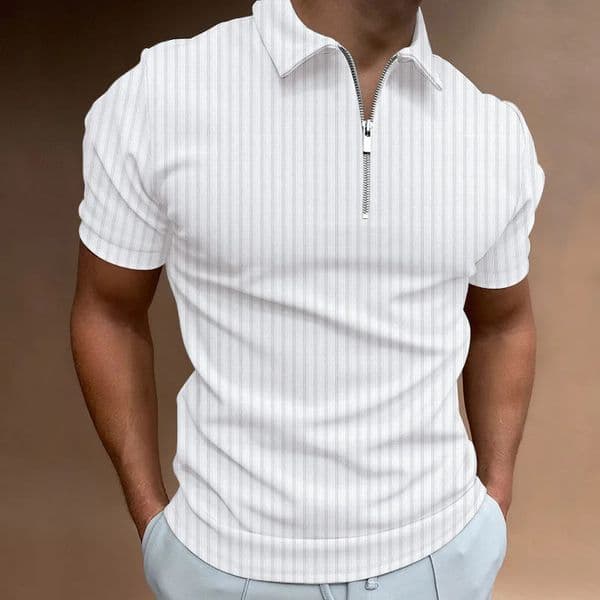 Summer Zipper Stripe POLO Shirt High Quality Mens Clothing Casual Sports Short Sleeve Tee Breathable Top Male Shirts 240820