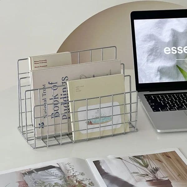 Ins Minimalist Iron Desktop Storage Rack Organizer Table Metal Organizing Rack Bookshelf Desk Multi-functional Storage Rack 240826