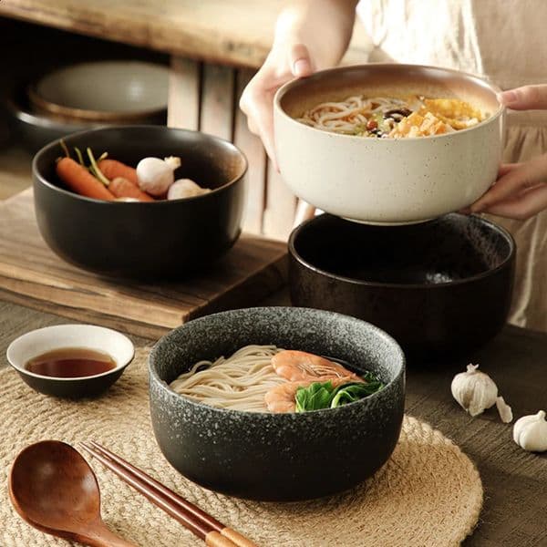 Japanese style ceramic Lamian Noodles bowl instant noodle with spoon chopsticks kitchen soup dinner utensils fruit salad rice 240826