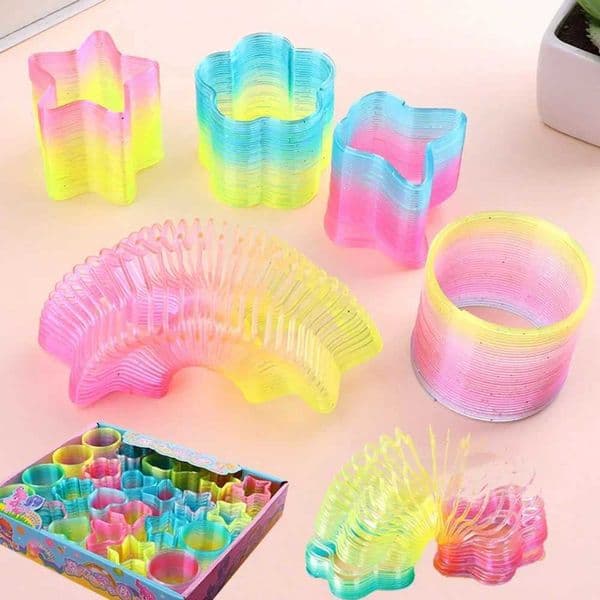 Rainbow Polygon Rainbow Neon Plastic Magic Spring Circle Folding Plastic Spring Coil Childrens Creative Magical Buck Toys Y240827
