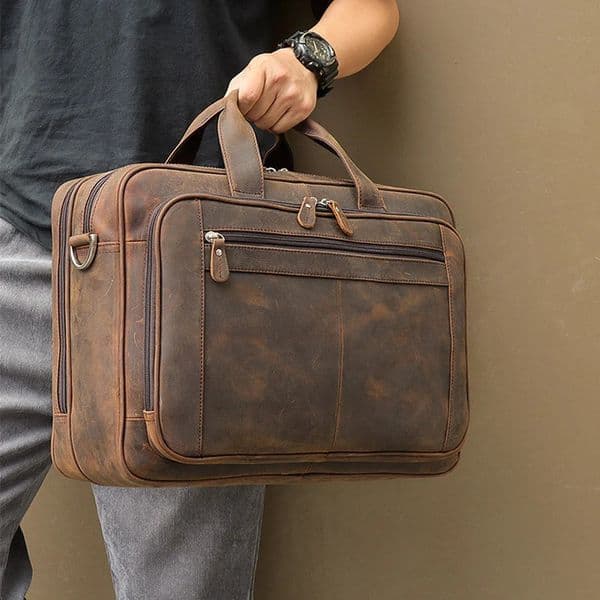 Top Qaulity Briefcase Bag For Men Male Business Vintage Handbag Laptop Crazy Horse Leather 240827Z